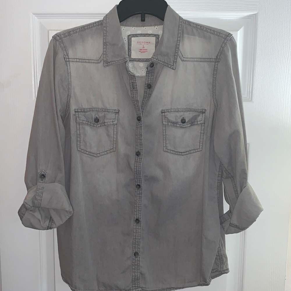 Sonoma Grey Roll-sleeve Button-down Shirt